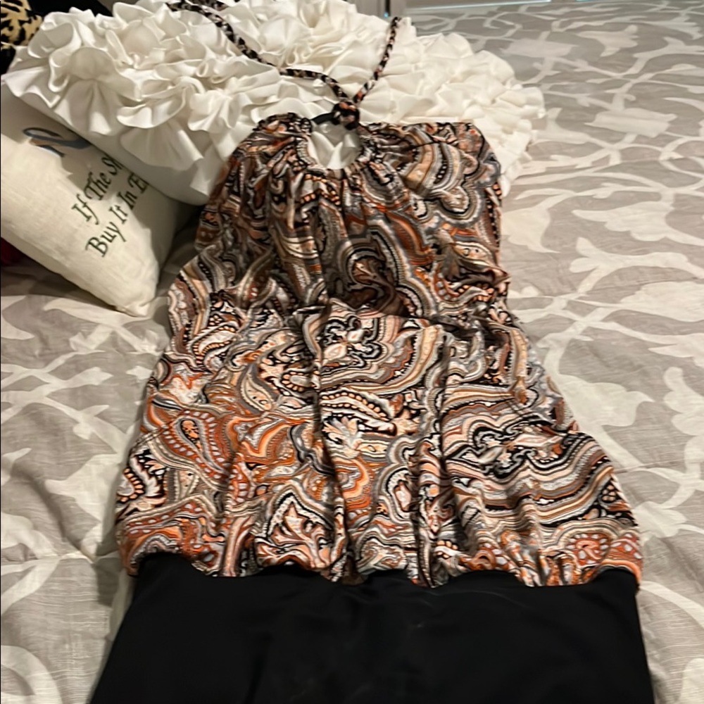 Heart Soul Paisley Halter Top - Black and Orange